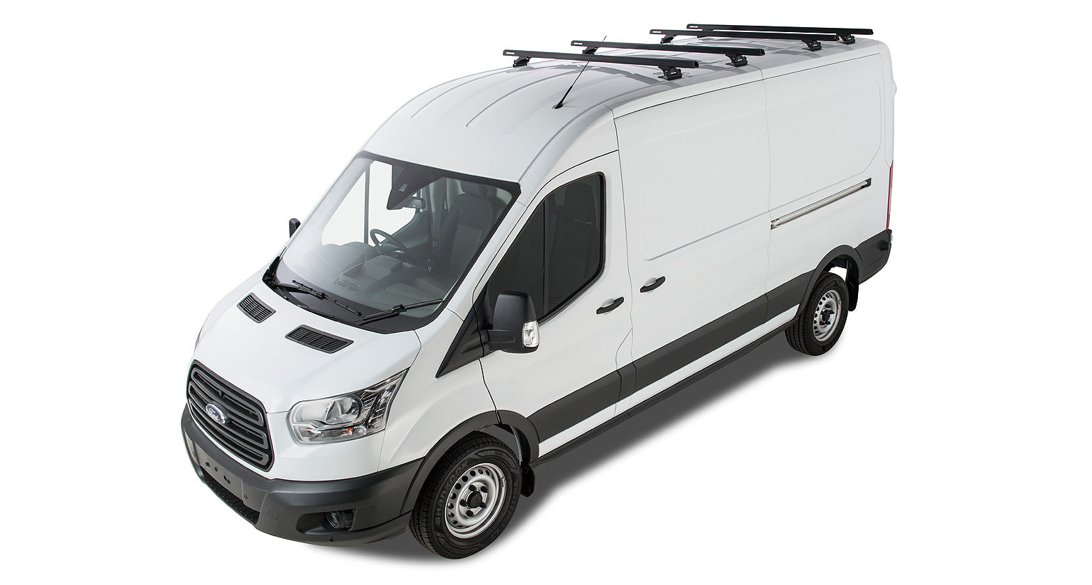 Kit de 4 barres de toit noires Heavy Duty de 1800mm avec pieds pour Ford Transit 2014+ de la marque RHINO-RACK.