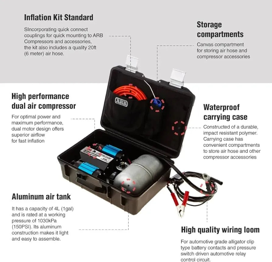 Compresseur double ARB 12/24V malette 174L/min avec reserve sur Xperts4x4 Accessoires 4x4 Off-Road