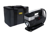 Compresseur T-MAX Storm Pump 150 PSI, compresseur d'air robuste pour 4x4, affiché en image avec accessoires inclus.