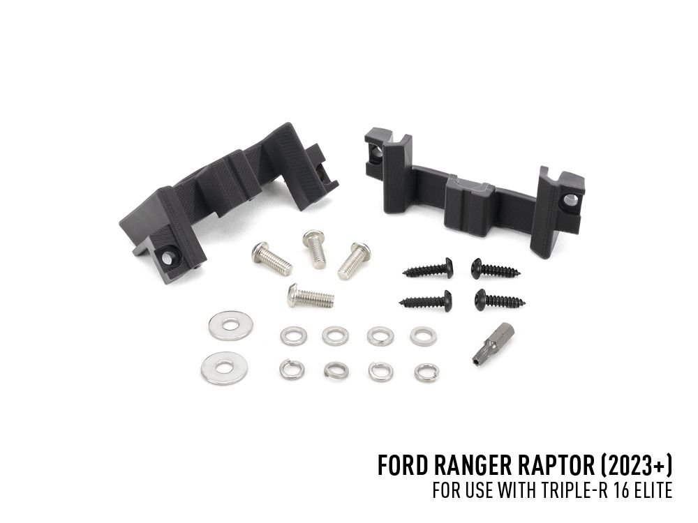 Kit d'éclairage LED Lazer Lamps Triple-R 16 Elite pour calandre Ranger Raptor 2023+ en noir, avec projecteurs puissants et design robuste.
