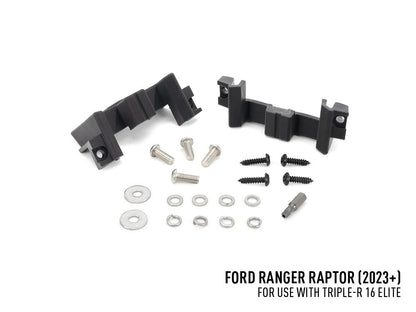 Kit d'éclairage LED Lazer Lamps Triple-R 16 Elite pour calandre Ranger Raptor 2023+ en noir, avec projecteurs puissants et design robuste.