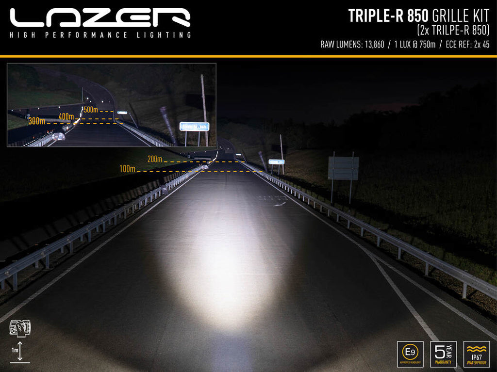Kit d’éclairage LED Lazer Triple-R 850 pour calandre Ford Ranger Raptor 2023+ avec phares puissants.