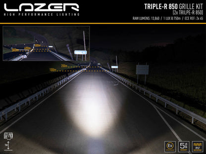 Kit d’éclairage LED Lazer Triple-R 850 pour calandre Ford Ranger Raptor 2023+ avec phares puissants.