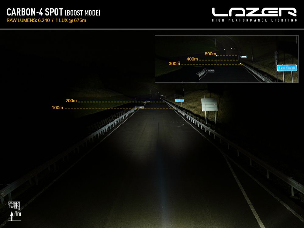 Projecteur LED LAZER LAMPS Carbon-4 Spot Gén.3 avec fixation latérale, éclairage compact et puissant pour véhicule tout-terrain.