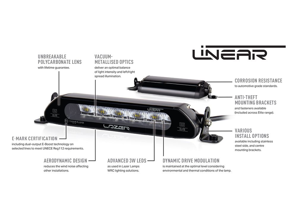 Barre d'éclairage LED LAZER LAMPS Linear-6 avec 2250 lumens, lumière blanche puissante pour véhicule tout-terrain.