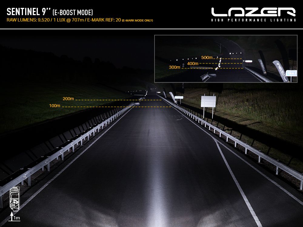 Projecteur LED supplémentaire LAZER LAMPS Sentinel 9" Chrome avec support slim pour éclairage LED robuste.