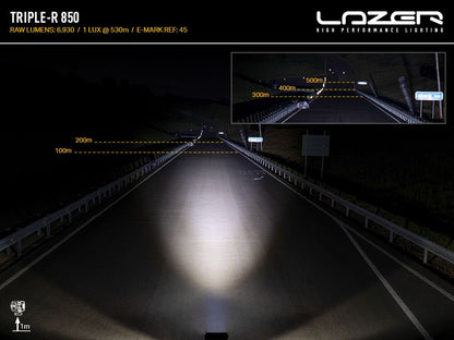 Phare rond LED LAZER LAMPS Triple-R 850 avec 6930 lm, éclairage LED robuste pour véhicules tout-terrain.