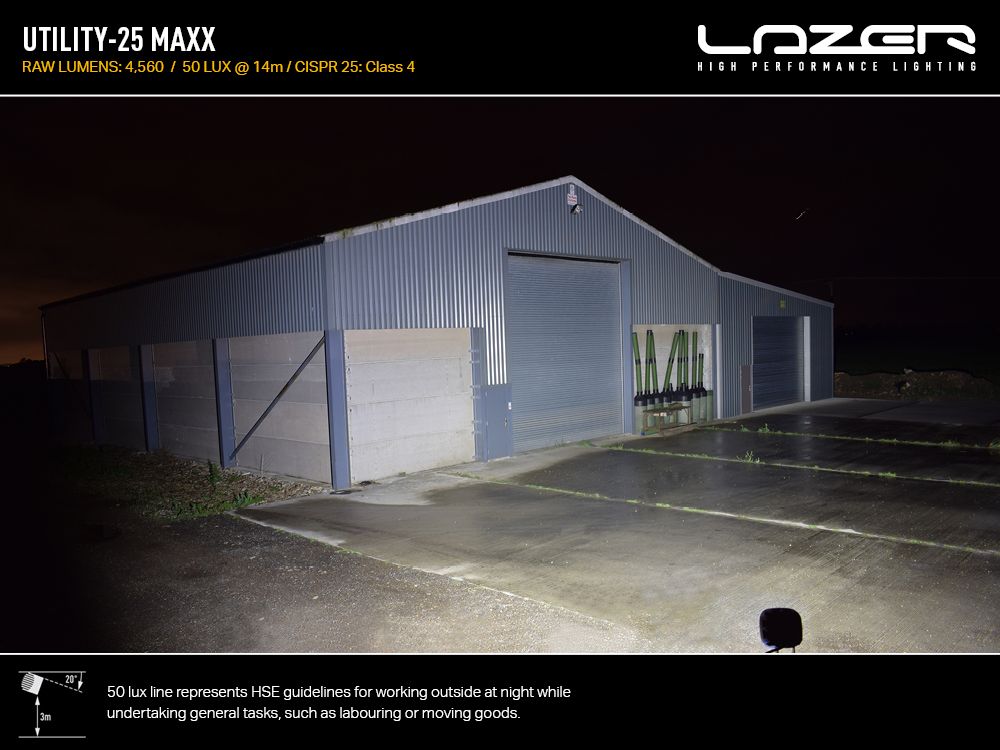 Phare de travail LED LAZER LAMPS Utility-25 MAXX avec 4560 lm, éclairage puissant pour usage professionnel ou hors route.