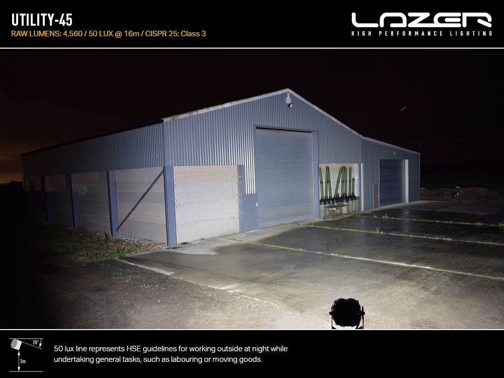 Phare de travail LED LAZER LAMPS Utility 45 Slimline, éclairage puissant de 4560 lm pour véhicule tout-terrain, robuste et compact.