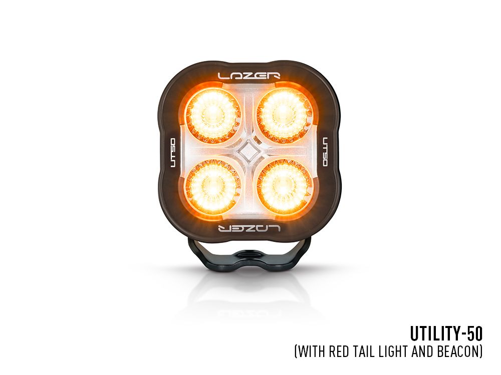 Lampe de travail LED LAZER LAMPS Utility-50 avec balise et feu arrière rouge pour éclairage de véhicule tout-terrain.