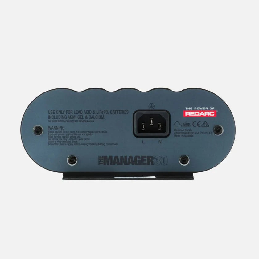Système de gestion de batterie REDARC SOLILA Manager30 avec TVMS Rogue 4x4 pour énergie et autonomie en 4x4, vue du produit.