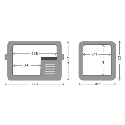 Réfrigérateur portable DOMETIC CFX5 55L avec bac à glaçons, compact et robuste pour camping et activités extérieures.