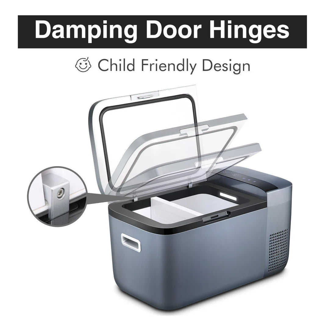 Frigo congélateur ICECO GO20 Dual-Zone gris, appareil portable pour véhicule 4x4, avec deux compartiments de refroidissement.
