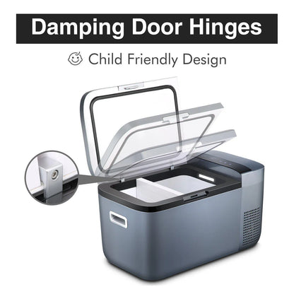 Frigo congélateur ICECO GO20 Dual-Zone gris, appareil portable pour véhicule 4x4, avec deux compartiments de refroidissement.