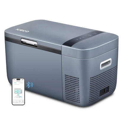 Frigo congelateur ICECO GO20 Dual-Zone gris pour véhicules 4x4, avec double zone de refroidissement et autonomie longue.