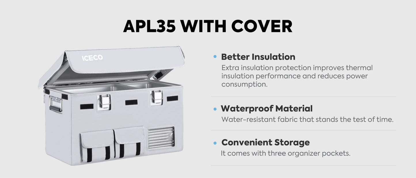 Housse isolante pour frigo ICECO APL35, accessoire de performance et de rangement, conçue pour protéger et isoler le réfrigérateur.