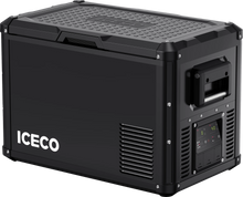 Réfrigérateur/congélateur ICECO 45L noir avec double compartiments, compact et pratique pour l'extérieur ou le camping.