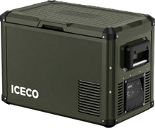 Réfrigérateur ICECO 45L double compartiments en vert olive, pour camping et activités extérieures.