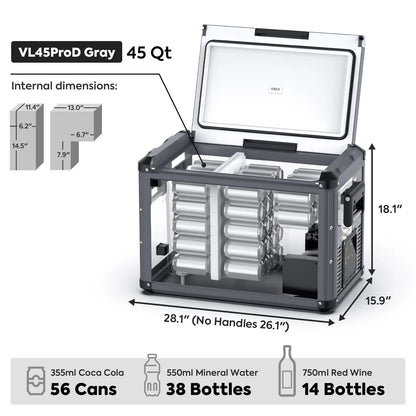 Réfrigérateur ICECO 45L double compartiment en vert olive, frigo et congélateur portable pour voyage ou camping.