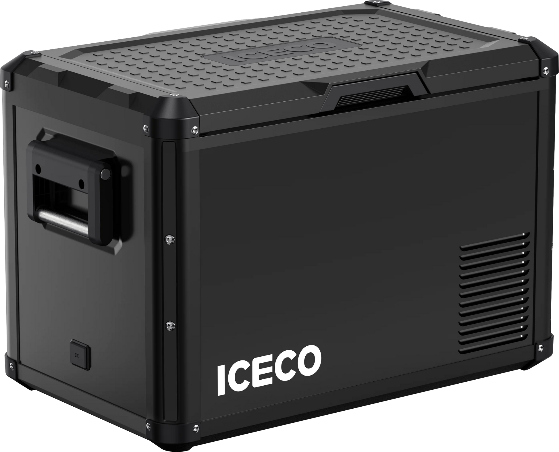 Réfrigérateur ICECO 45L Double Compartiments en vert olive, appareil de stockage alimentaire compact et pratique.