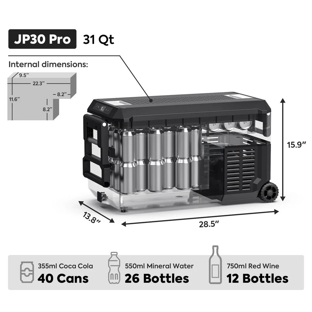 Réfrigérateur ICECO JP30 PROS 30L, congélateur à zone unique, portable et compact pour accessoires de camping et voyages.