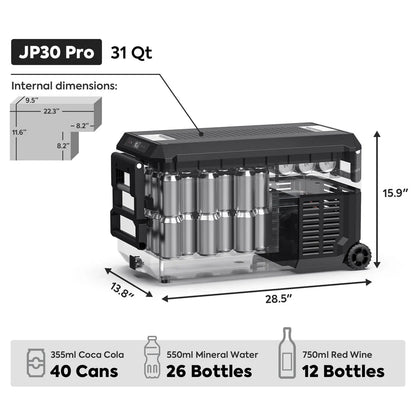 Réfrigérateur ICECO JP30 PROS 30L, congélateur à zone unique, portable et compact pour accessoires de camping et voyages.