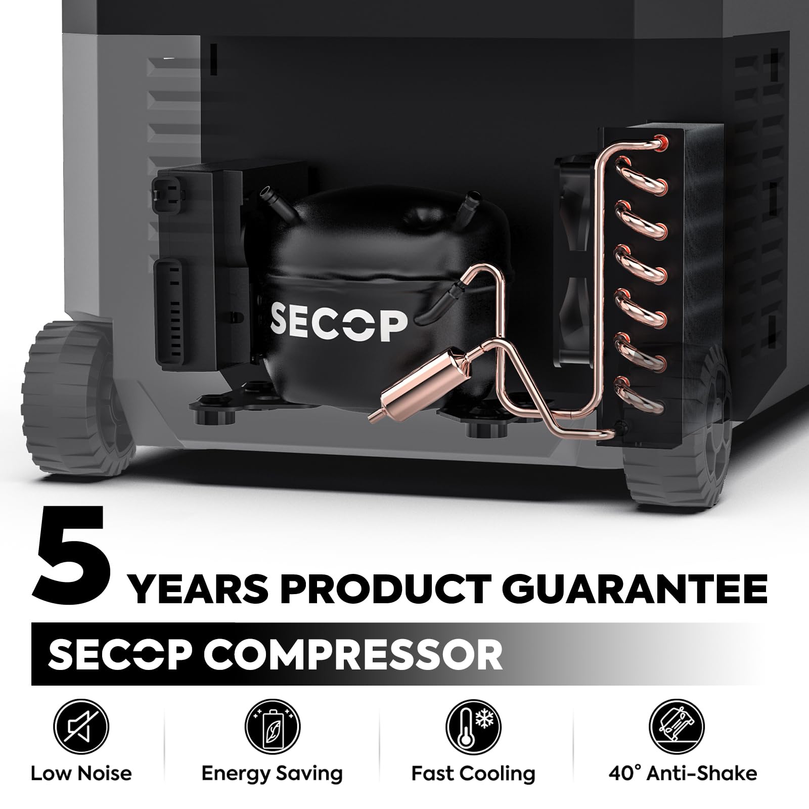 Réfrigérateur congélateur ICECO JP40 PROS, 40L, zone unique, en position ouverte, avec compartiments internes visibles.