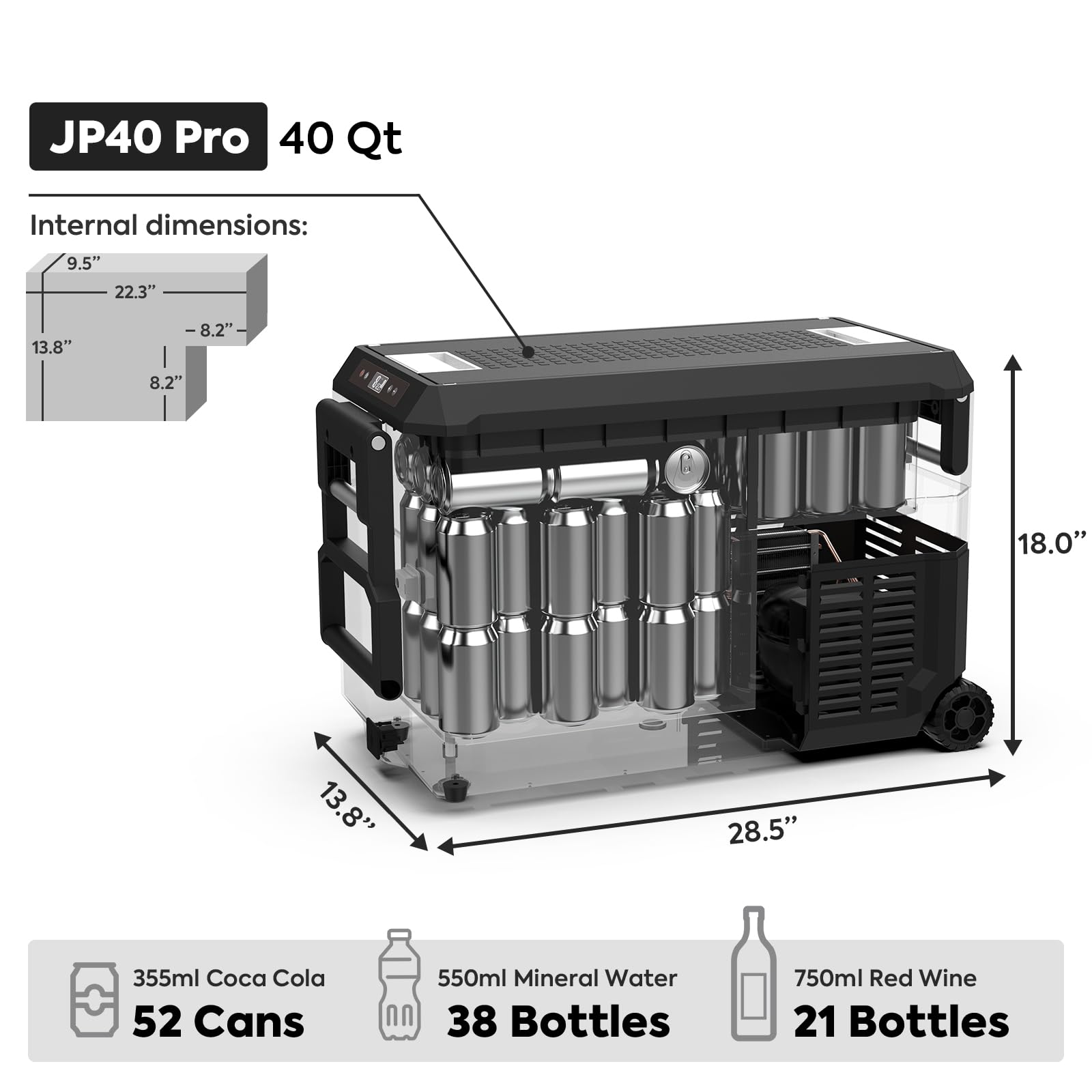 Réfrigérateur congélateur ICECO JP40 PROS 40L à zone unique, compact et portable pour camping et activités extérieures.