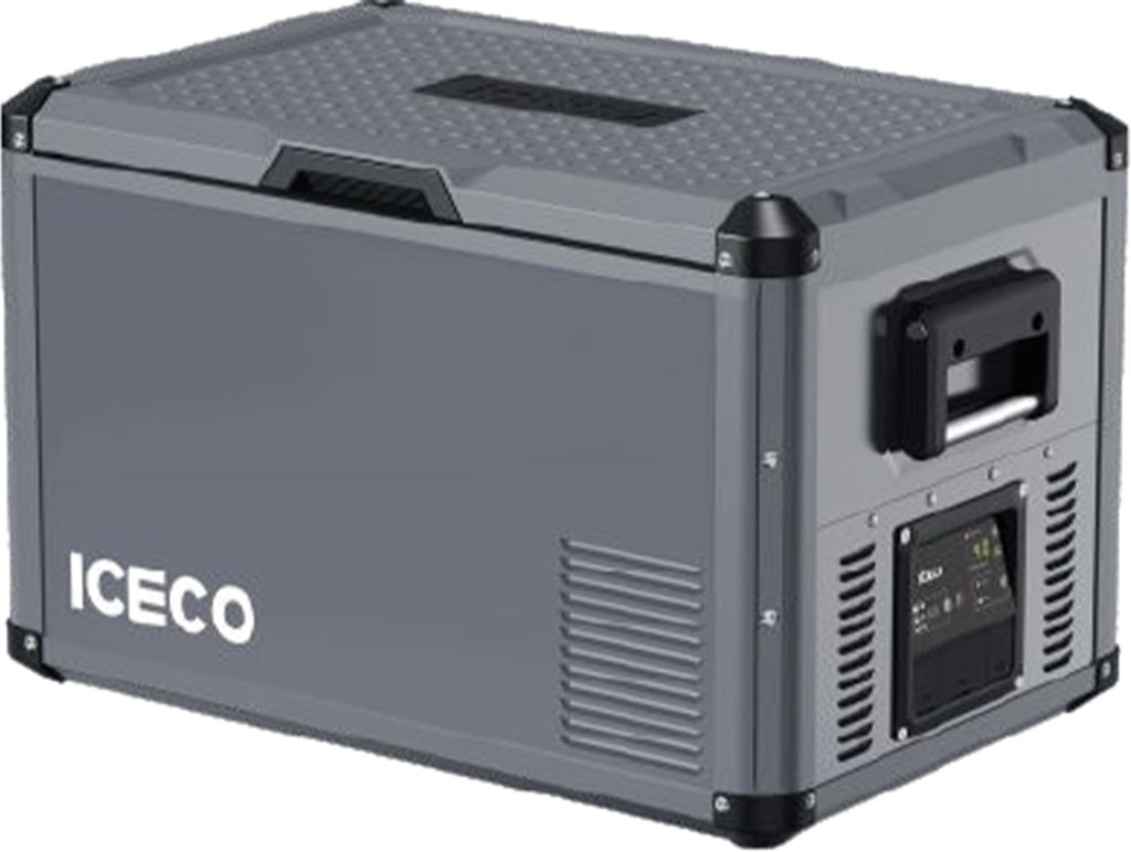 Réfrigérateur congélateur ICECO VL60PROS 60L gris, appareil portable pour stockage alimentaire, vue de face.