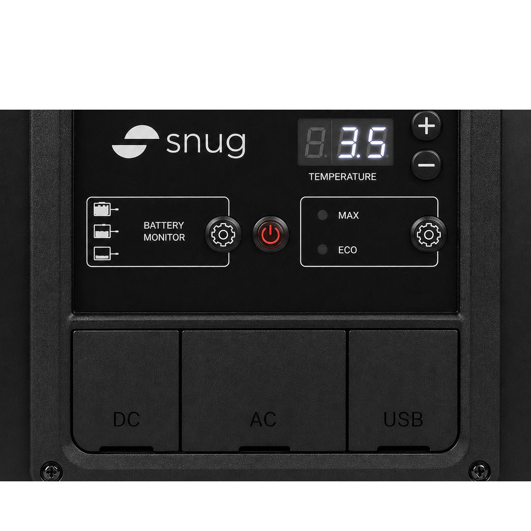 Réfrigérateur congélateur SNUG Groenland 45L noir, en zone unique, pour le stockage de nourriture, dans un contexte d'accessoires pour véhicule.