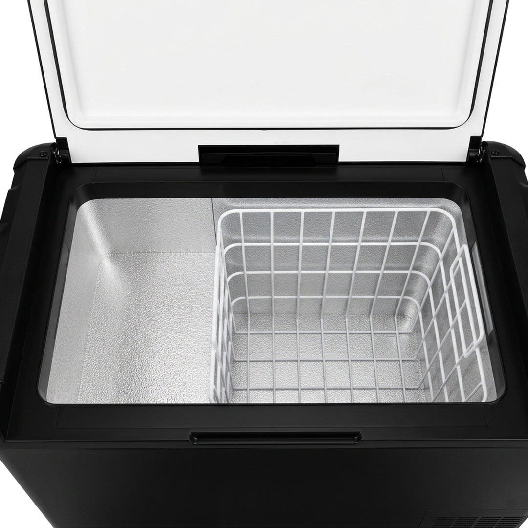 Réfrigérateur SNUG Groenland 45L noir avec zone unique, idéal pour conservation et stockage en camping ou extérieur.