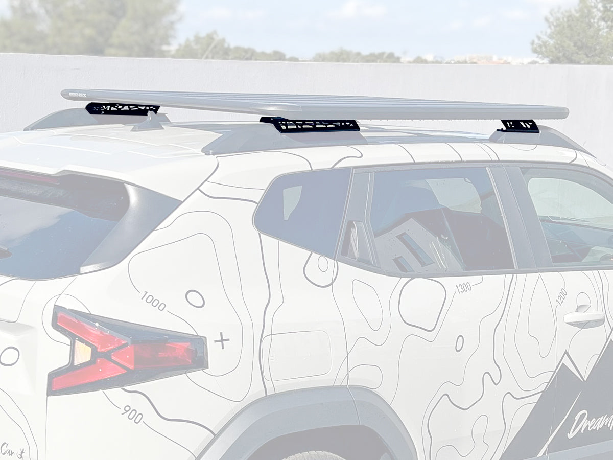 Kit fixation pour installation de galerie de toit Rhino Rack sur Dacia Duster 2024+ N4 Offroad, supports robust et fixation solide.