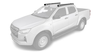Galerie de toit Rhino-Rack Pioneer et Backbone pour Isuzu D-Max N60 Double Cab 2020, vue de côté avec rails et supports.