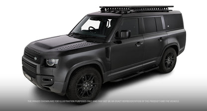 Galerie de toit Rhino-Rack Pioneer 6 pour Land Rover Defender II 130, structure robuste en acier, fixation solide, dimensions 2100x1240mm.