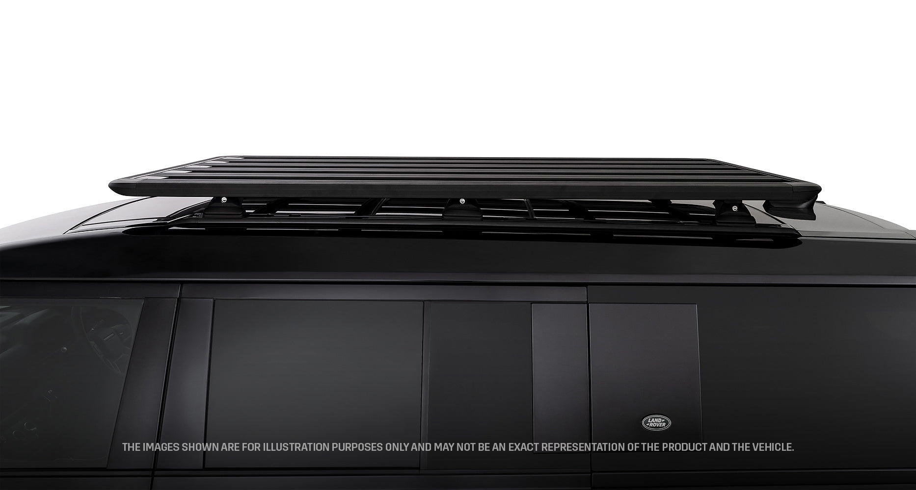 Galerie de toit Rhino-Rack Pioneer 6, 2100x1240mm, avec pieds RCL pour Land Rover Defender II 130 L663, vue de face.