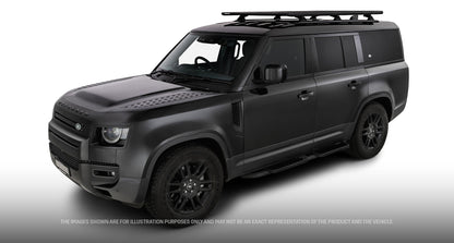 Galerie de toit Rhino-Rack Pioneer 6 pour Land Rover Defender II, 2100x1240mm, avec pieds RCL, vue de face.
