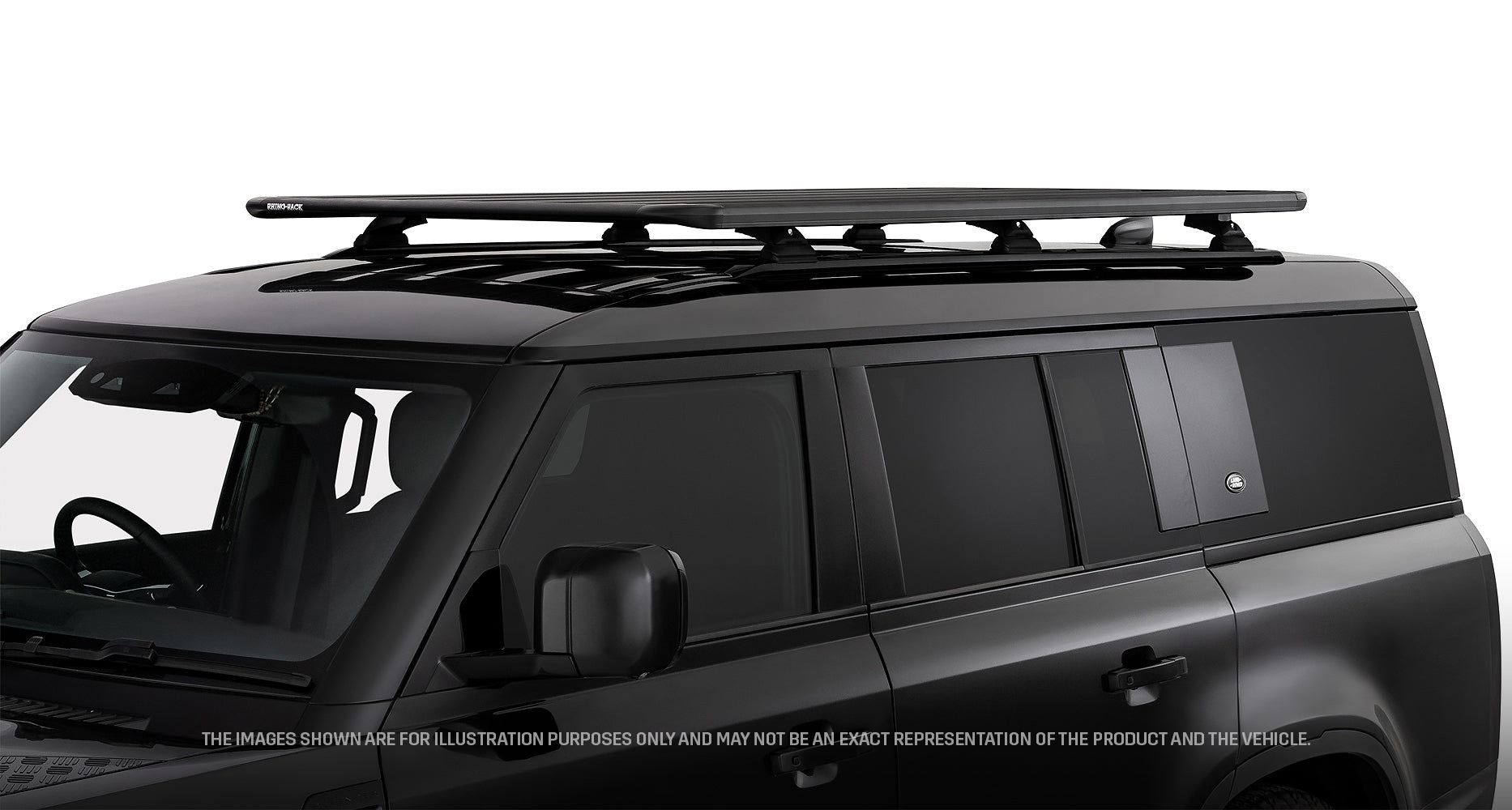 Galerie de toit Rhino-Rack Pioneer 6 pour Land Rover Defender II, 2100x1240mm, avec pieds RCL, montage robuste.