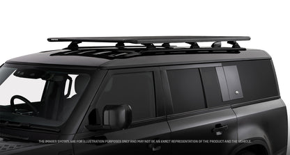 Galerie de toit Rhino-Rack Pioneer 6 pour Land Rover Defender II, 2100x1240mm, avec pieds RCL, montage robuste.
