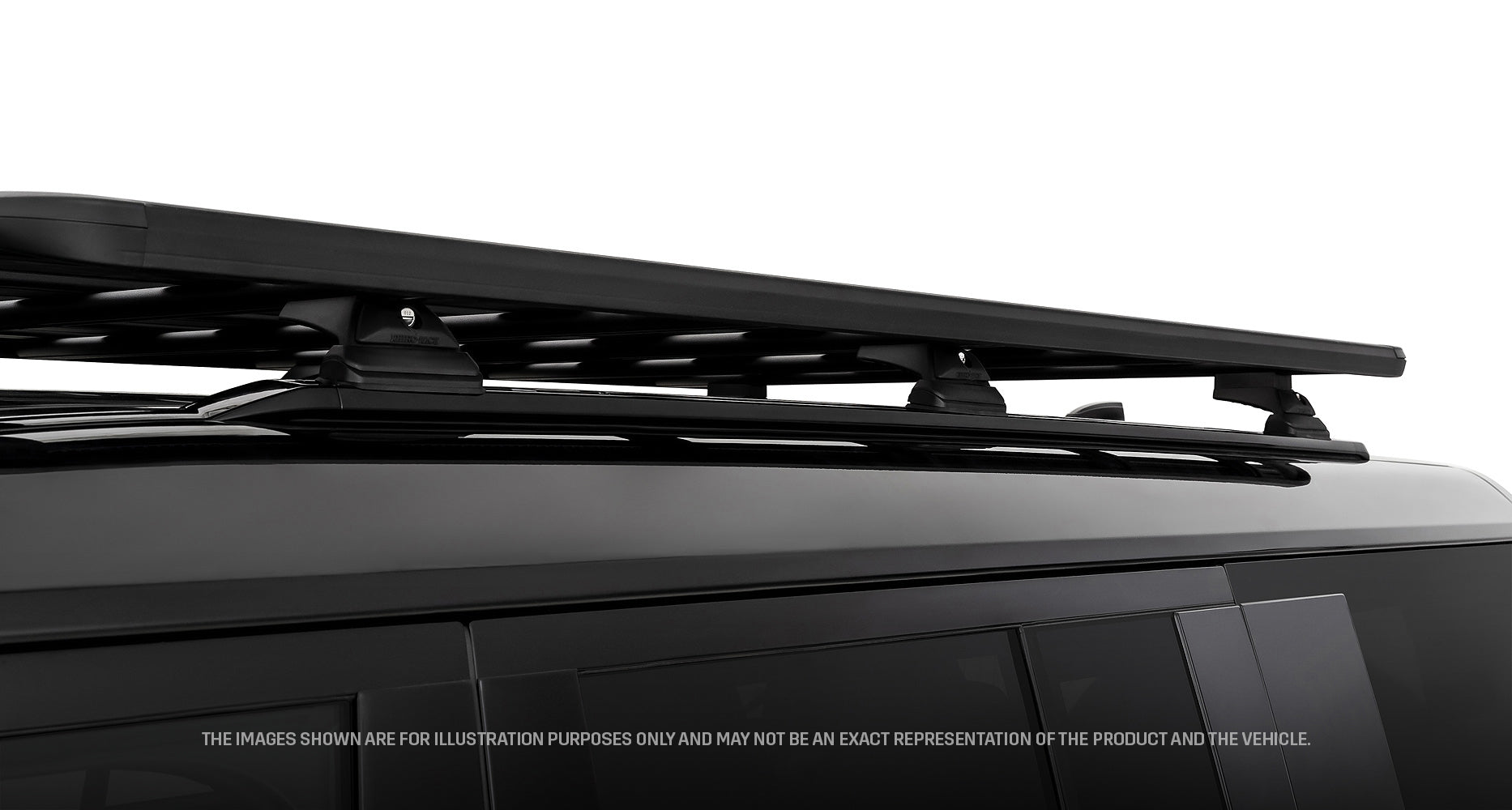 Galerie de toit Rhino-Rack Pioneer 6 pour Land Rover Defender II, 2100x1240mm avec pieds RCL, robuste et adaptée au véhicule.