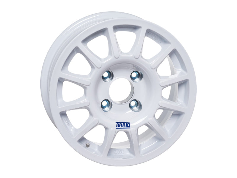 Jante en alliage BRAID Fullrace Blanche 7x15, 4x136, ET40, CB90.1, vue de face, finition blanche brillante.