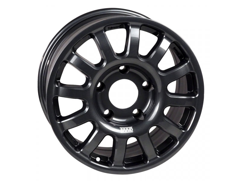 Jante en aluminium BRAID Fullrace noire 7x16, 6x130, ET45, pour véhicule tout-terrain, vue de face.