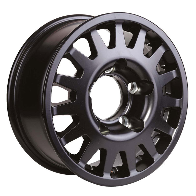Jantes en aluminium OC WHEELS Manano Black avec cache, style robuste pour véhicules tout-terrain, vue de face.