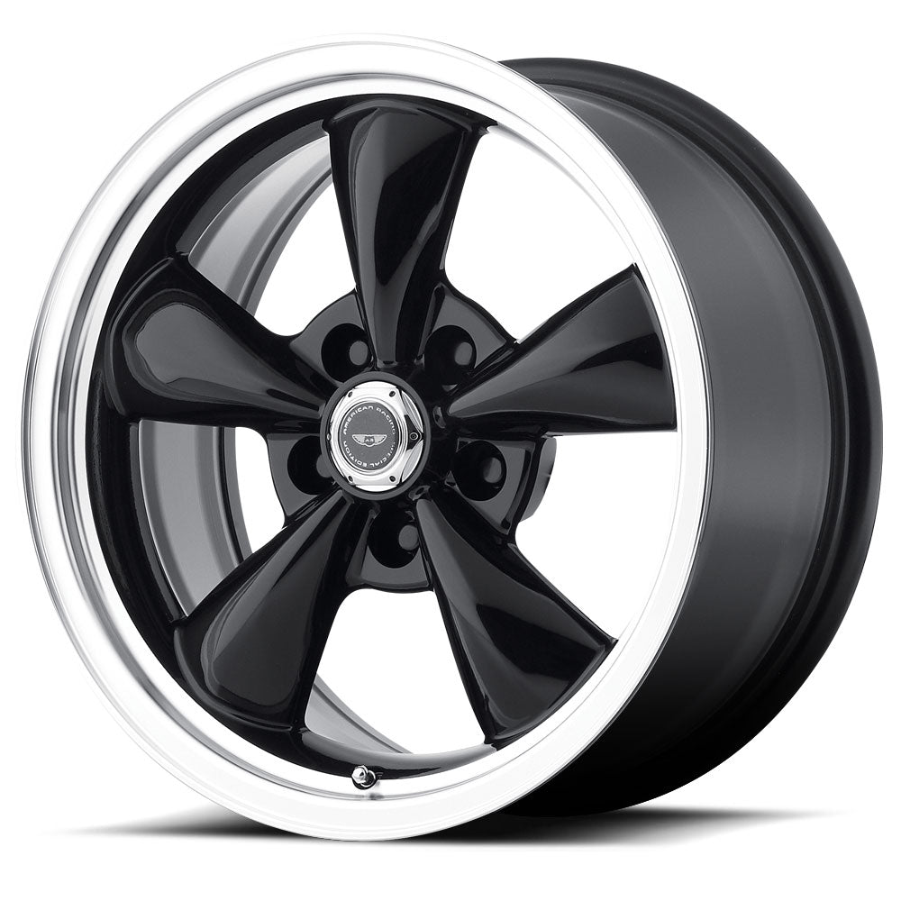 Jante American Racing Torq Thrust noir machiné 20 pouces, 8.5x20, 5x115, ET18, CB72.6, vue de face sur fond blanc