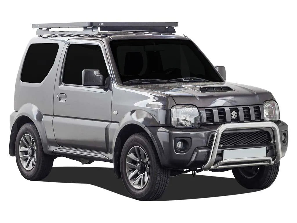 Galerie de toit Slimline II pour Suzuki Jimny 1998-2018 de la marque Front Runner, vue de face avec fixation.
