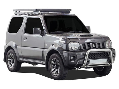 Galerie de toit Slimline II pour Suzuki Jimny 1998-2018 de la marque Front Runner, vue de face avec fixation.