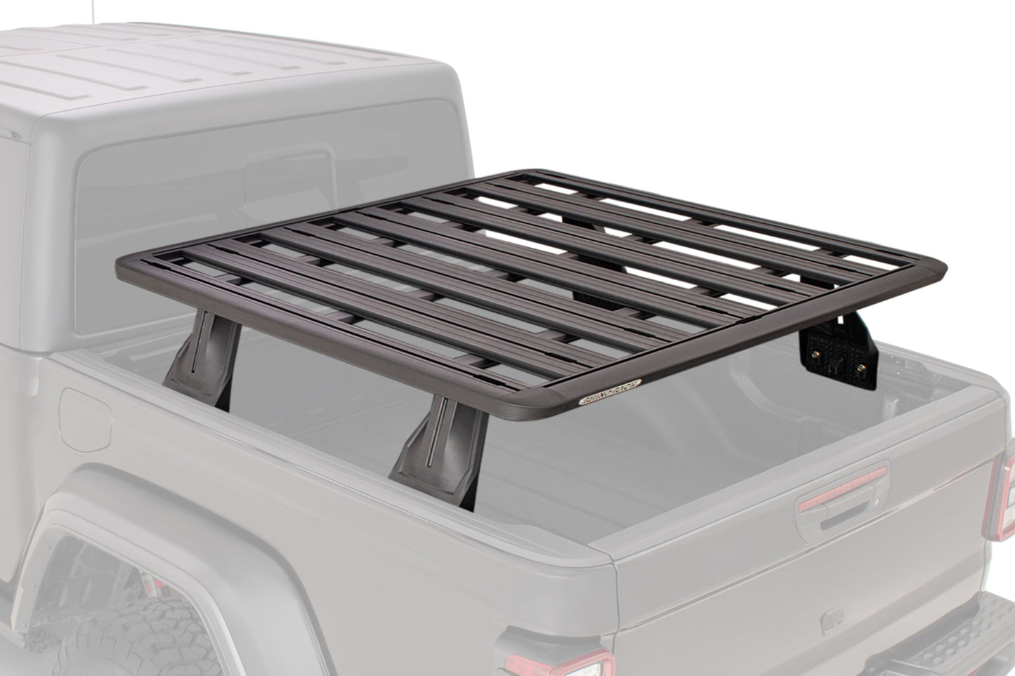Galerie de toit Rhino-Rack pour Jeep Gladiator JT, plateforme 1300x1430mm, pour benne, robuste et durable.