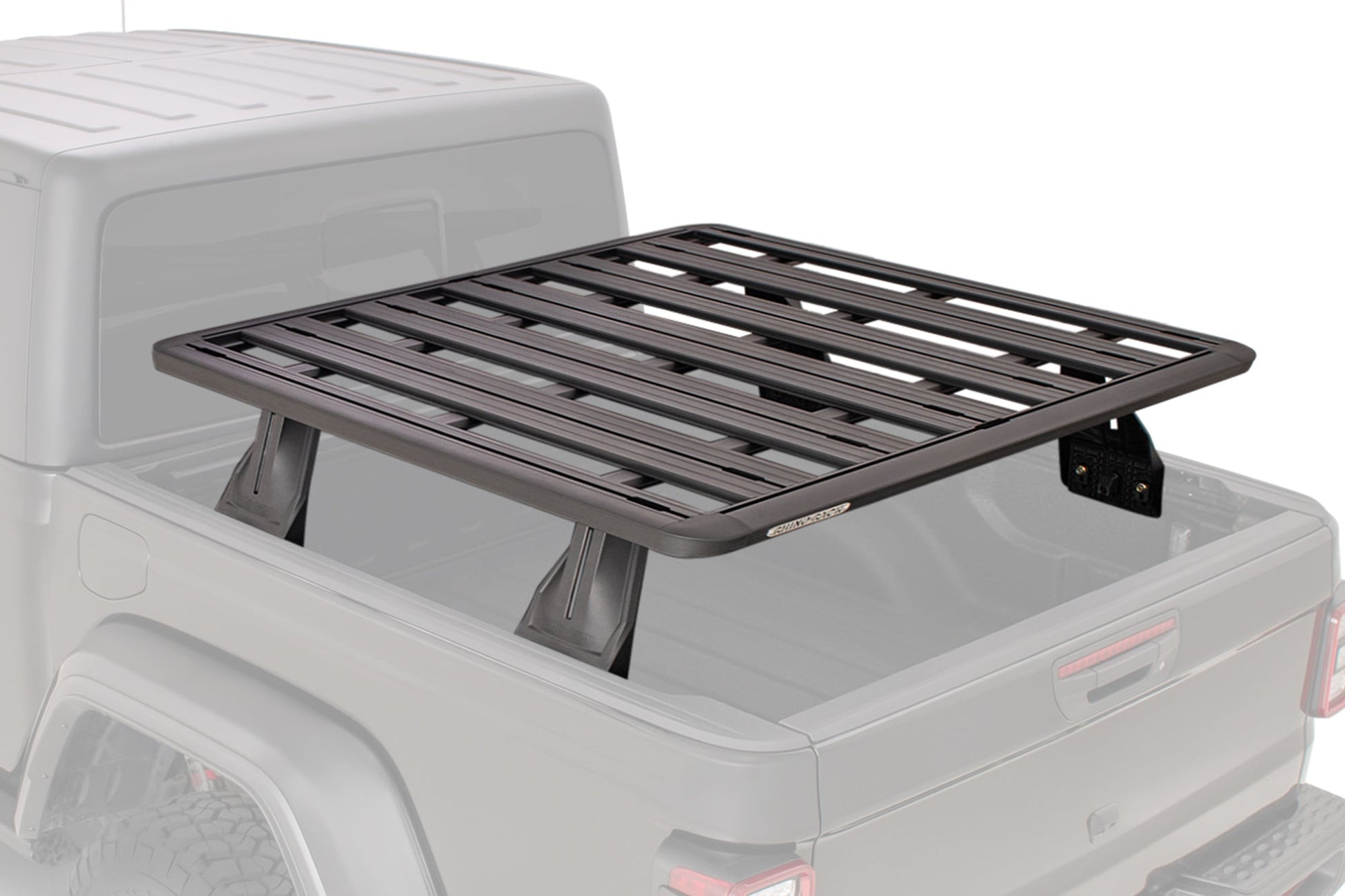 Galerie de toit Rhino-Rack pour Jeep Gladiator JT, plateforme 1300x1430mm, pour benne, robuste et durable.