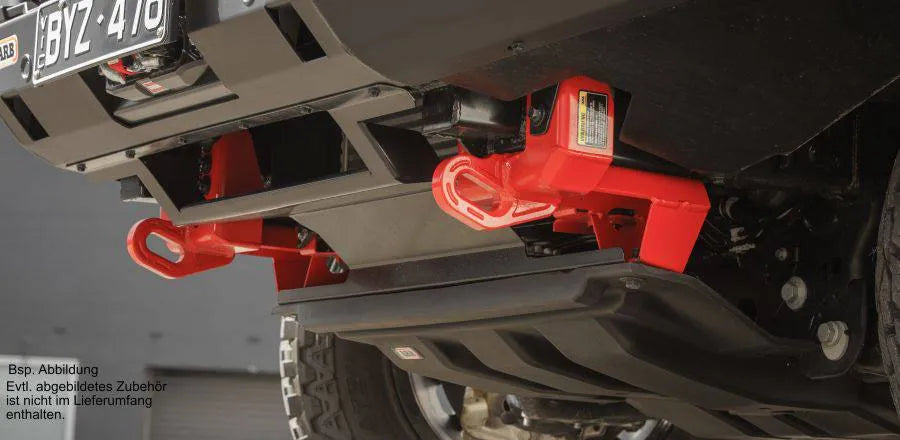 Pare-choc avant ARB avec crochet de remorquage rouge pour Ford Ranger Raptor 2023+, robuste et adapté aux véhicules tout-terrain.