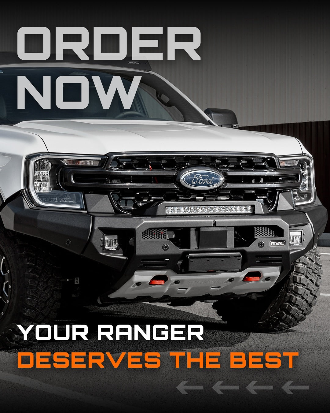 Pare-choc avant GEN2 RIVAL en aluminium pour Ford Ranger 2023+, robuste et résistant, installé sur un Ford Ranger moderne.