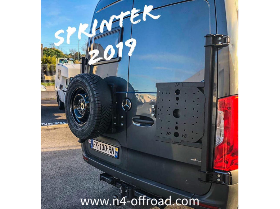 Porte roue arrière droite pour Sprinter III après 2018 en inox, porte tout sur porte, N4 OFFROAD.